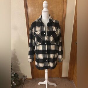 H&M Black and White Plaid Utility Shacket Jacket